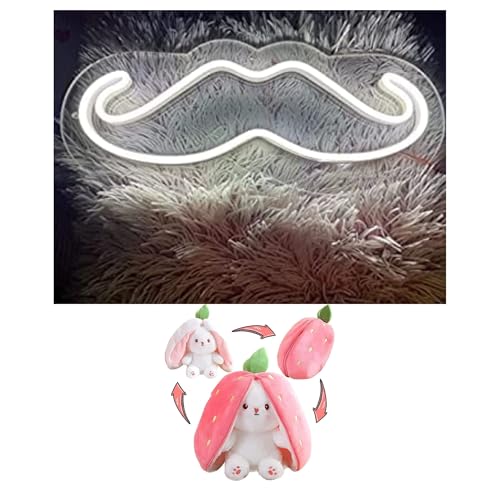 Image of EITHEO Stuffed Animal Plushie Stuffed Toy for Kids (Neon Moustache + Bunny)