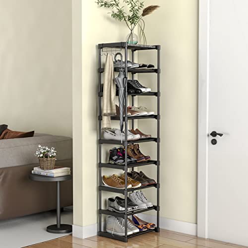 Greatsk 9 Tiers Shoe Rack 20-25 Pairs Sturdy Shoe Shelf, With Side Hooks, Shoe Rack For Entryway, Free Standing Shoe Racks, Metal Shoe Rack, Show Rack, Shoe Organizer, Shoe Rack For Closet #TOP1