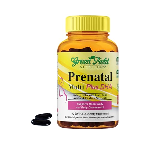 Greenfield Nutritions Halal Prenatal Vitamins with DHA and Folic Acid - Essential Prenatal Pregnancy Multivitamin with Iron - Contains 17 Vitamins for Mom to Be - Easy to Swallow 90 Liquid Softgels