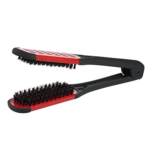 Hair Straightener Hair Straightening Comb Double Sided Brush Clamp Straightener Natural Fibres (Red) #TOP7