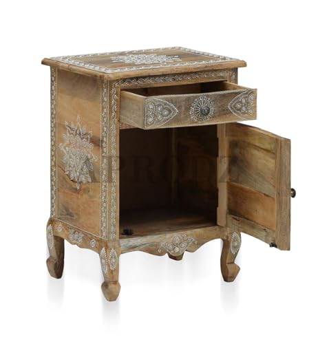 Image of APRODZ Wooden Handpainted Side Table with Door & Drawer Storage Portable Bedside End Table (Multicolor)