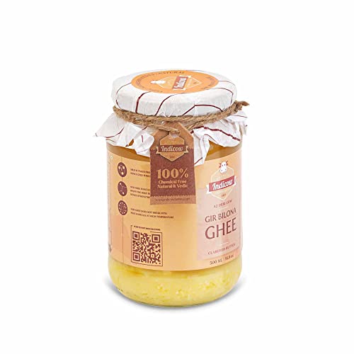 Image of Indicow Organic Dairy Foods Pure Authentic A2 Gir cow Ghee | Bilona Curd-Churned, Cruelty-Free, Ayurvedic| Grass Fed Cows (500ml, Gir)