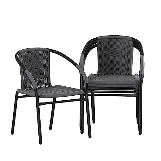 Flash Furniture 4 Pack Gray Rattan Indoor-Outdoor Restaurant Stack Chair