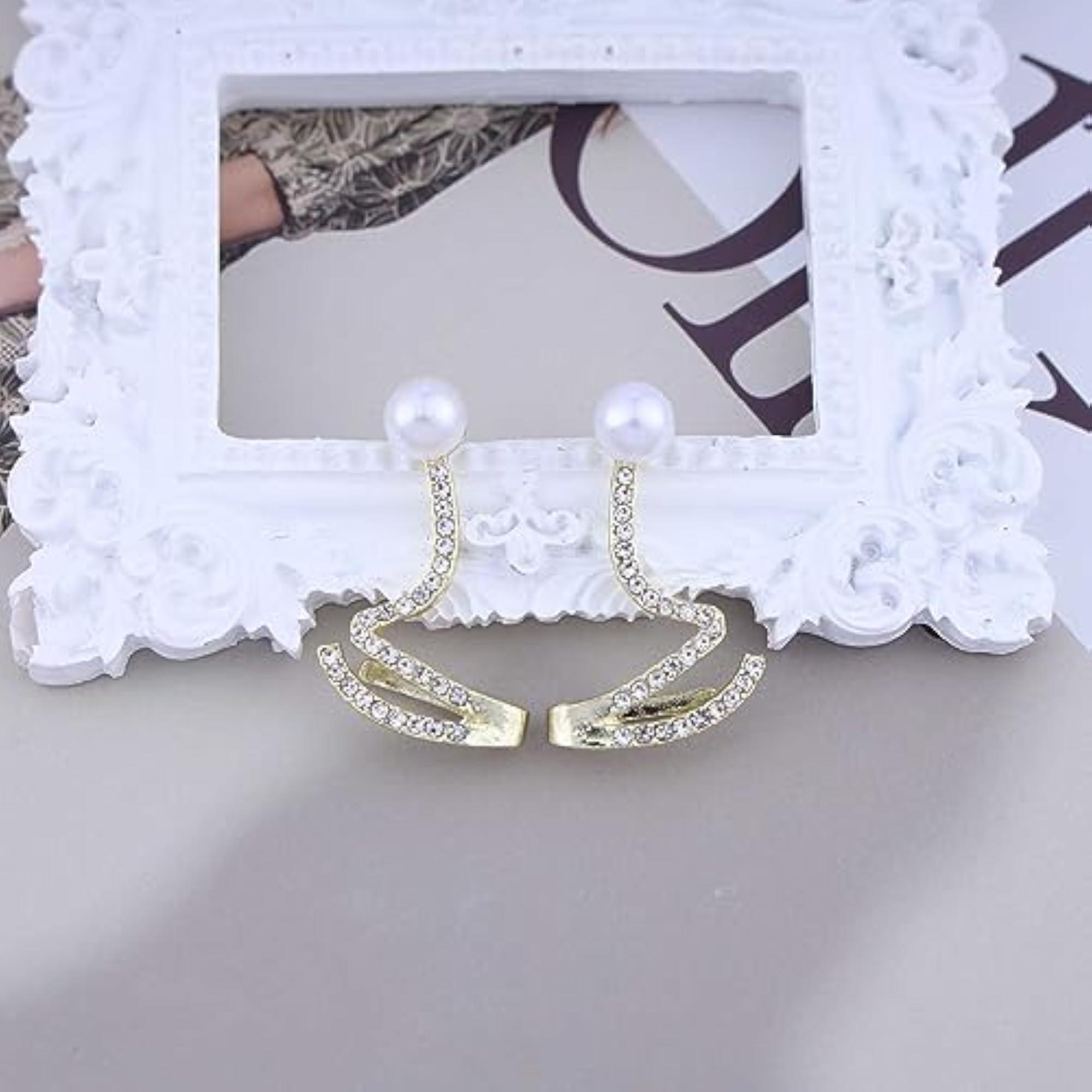 Women's Boho Pearl Crystal Ear Cuff Earrings, Vintage Style