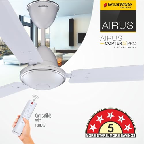 Image of AIRUS GreatWhite BLDC COPTER 32 PRO 1200mm /48inch High speed 3 blade 32W BLDC Ceiling Fan 5 Star (Pearl Ivorry) (WHITE)
