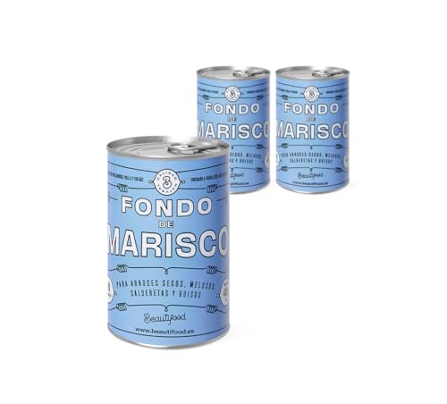Beautifood – Caldo de Marisco, Fumet, Fondo concentrado para arroces y guisos elaborado con Marisco del Mediterráneo | 100% Natural | 4 Raciones x Lata (Contenido por Lata 400gr) | 3 unidades