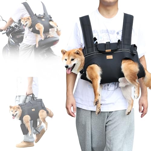 Dog Lift Harness Backpack Carrier for Large Dogs, Full Body Sling with Handle, Dog Harness for Joint Injuries, Arthritis, Ideal for Stairs, Elderly Dogs (Black Large 20-29 LBS)
