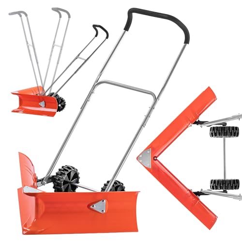 KADAX Pala da Neve a Spinta con Ruote, Spazzaneve Manuale, Spingineve con Manico Regolabile in Altezza, Perfetto per Vialetti e Marciapiedi (77 x 21 cm)
