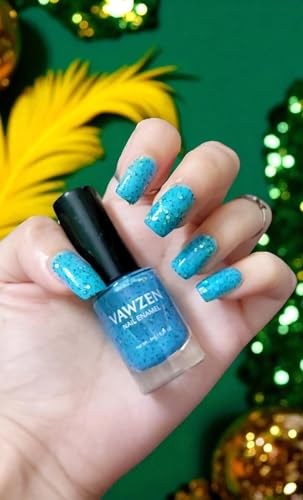 VAWZEN Nail enamel | Glitter Sugar Matte Finish | Rich Pigmentation | Chip Free | Quick Drying Formula | Long Lasting | Non Toxin | Vegan & Cruelty Free Nail Polish for Women (AQUA GLITTER BH23)