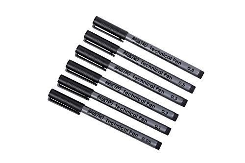 Image of BRUSTRO Technical Pen Black Set of 6. (Pack of 2)