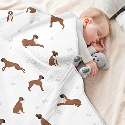 Image of Swaddle Blanket Boxer Dog Cotton for Infants, Receiving Lightweight Soft Swaddling for Crib, Stroller, Nursery, Puppy, 30x40 in