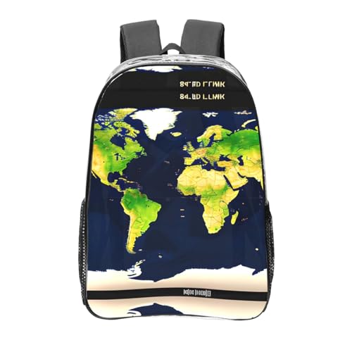Sac à dos transparent imprimé carte du monde noir pour sport décontracté
