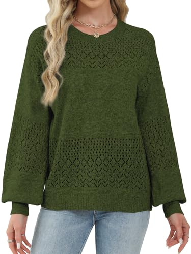 Image of Lylinan Womens Sweaters Casual Boho Long Sleeve Shirts Crewneck Lightweight Crochet Tops Pullover Knit Sweater