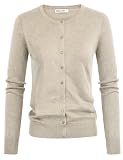 GRACE KARIN Womens Button Down Crew Neck Cardigan Sweaters (S,Light Apricot Heather)