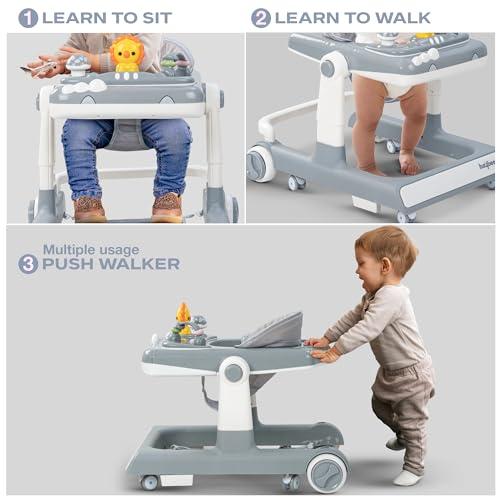 Image of Baybee Baby Walker for Kids with Height Adjustable & Tray, Activity Walker for Baby with Musical Toy Bar (Zeni Grey)