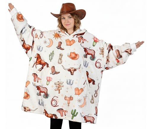 Western Gifts for Women Men, Wearable Fleece Western Blanket Hoodie,