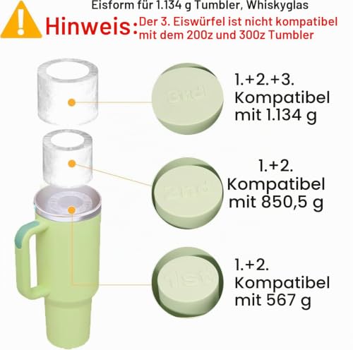 ROMANVIC Stanley Cup Eiswürfelform Zubehör,Eiswürfelbehälter Silikon mit Deckel und Behälter,3 Fach Eiswürfelschale… – Ansicht 5