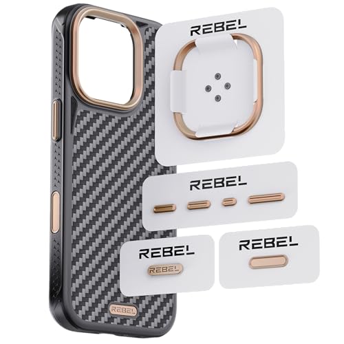 REBEL GEN6 Metal Components Upgrade Kit [CNC Aluminum Full Set] Lens Ring, Camera Button, All Buttons & Logo Pack for iPhone 16 Pro Max/16 Pro GEN-6 Aramid Case (Desert Gold)