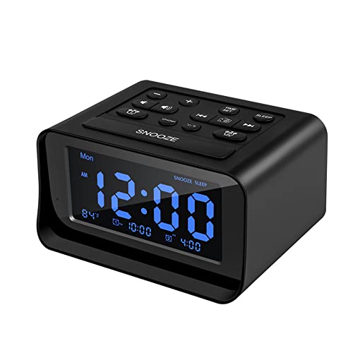 Lancoon Digital Dormitorio Despertador Radio Puertos de Carga USB duales Snooze Pantalla de Temperatura Retroiluminación Ajustable Música incorporada Tonos de Llamada FM con Antena Externa (Negro)