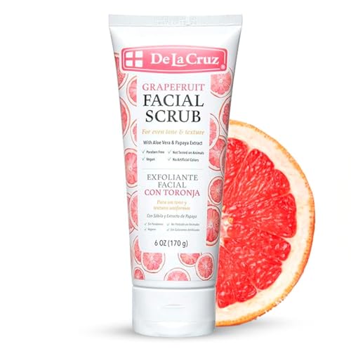 De La Cruz Grapefruit Facial Scrub - Face Exfoliator Scrub with Vitamin E, Papaya and Aloe Vera (6 Ounce (Pack of 1))