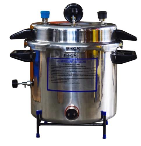Image of Autoclave Sterilizer Aluminium Pressure Cooker Type in Mirror Finish Capacity 21L & Size 12 inch Dia X 12 inch H 1 Eaxtra Element Free