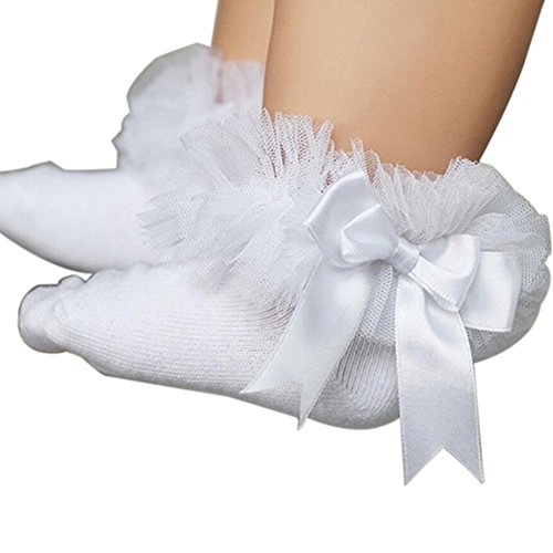 Gemini_mall Baby Girls Cotton Socks Princess Lace Ruffle Frilly Ankle Socks 0-6Years (White, 0-2 Year)