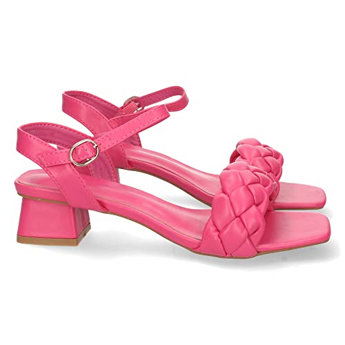 shoes&blues.es 63981-Sandalia de Tacon Bajo, Comodos, con Pala Entrelazada, y Cierre de Hebilla, Primavera Verano 2022. Talla 36 Fucsia