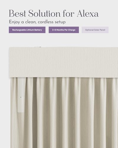 Image of Graywind Motorized Curtains with Track, Light Filtering Smart Curtains, Rechargeable Curtains Compatible with Alexa & Remote Control for Large Windows, Custom Drapes Up to 220 inch, Gilded (Cream)