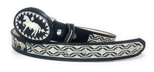 Kids Embroidered Black Charro Western Belt - Cowboy Rodeo Horse Cinto Bordado3