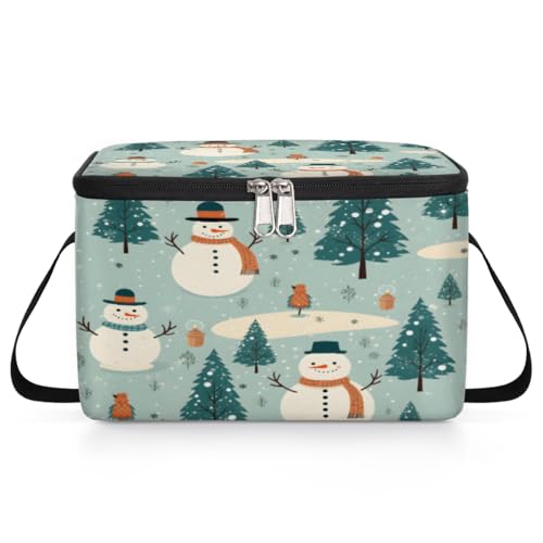 GzLeyigou Snowman Christmas Pine Lunch Bags for Women Men 9 Cans, Hot & Cold Food Delivery Bag Insulated Grocery Bag Insulated Lunch Box Cooler Bag for Office Work Picnic Beach