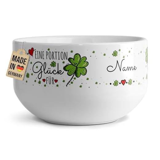 Print Royal PR Müslischale mit Name selbst gestalten - Eine Portion Glück - Personalisiertes Geschenk zum Geburtstag, Weihnachten, Danke sagen, Abschiedsgeschenk Kollegin | Keramik, 500 ml