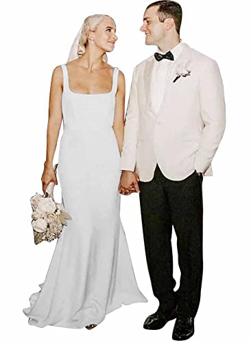 White Mermaid Wedding Dress For Bride Simple Beach Boho Bridal Gowns With Train White Size 4 #TOP11