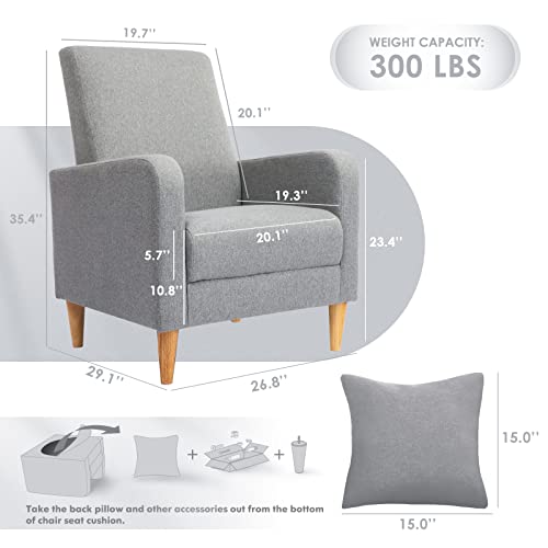 Colamy Modern Upholstered Accent Chair Armchair With Pillow, Fabric Reading Living Room Side Chair, Single Sofa With Lounge Seat And Wood Legs, Light Grey #TOP1