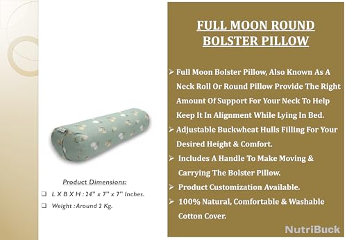 Image of Buckwheat Hulls Round Bolster Pillow | Body Positioner | Cotton Material | Reduced Stress on Spine, Neck Pain Relief | Effective Support for Side and Back Sleepers | Pistachio