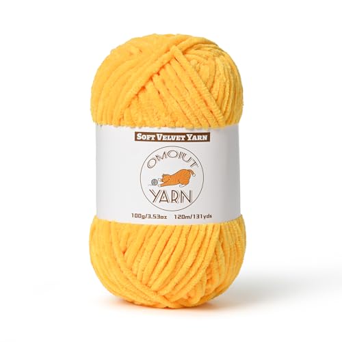 Image of Fluffy Velvet Yarn for Crocheting, Chunky Chenille Baby Blanket Yarn for Crocheting, Soft Fuzzy Puzzle Yarn for Knitting, 100g /3.53oz Bulky Thick Amigurumi Crochet Yarn（Golden Yellow）