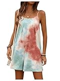 SOLY HUX Women's Tie Dye Cami Romper Spaghetti Strap Scoop Neck Summer Short Jumpsuit Multicoloured Tie Dye Medium
