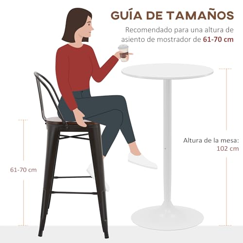 HOMCOM Mesa de Bar Redonda, Mesa de Comedor, Ø60x102 cm, con Encimera Laminada y Marco de Acero, para 2 Personas, Moderna, para Casa, Cocina, Blanco - imagen 3
