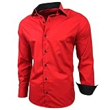 camisas rojas hombre Camisa con mangas a scharzem contraste en interior de/cuello y botones