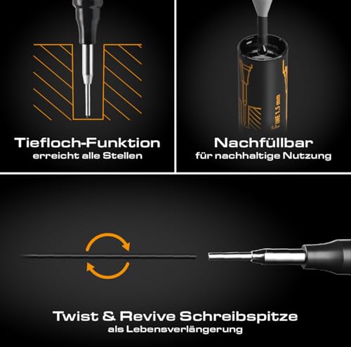 Pica Ink-Set I 3 Tieflochmarker in schwarz, rot, blau I 1,5mm I permanenter Markierstift ideal für schwer zugängliche Stellen I perfekt für Bohrlöcher I wasserfest I für fast alle Oberflächen