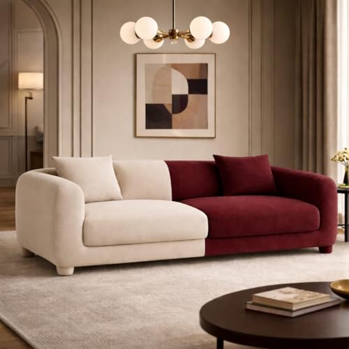 Image of Luxury Velvet Contemporary Sectional Sofa Set with Chaise Lounge & Cushions - Perfect for Living Room, Guest Room & Office (1, Beige&Mehroon)