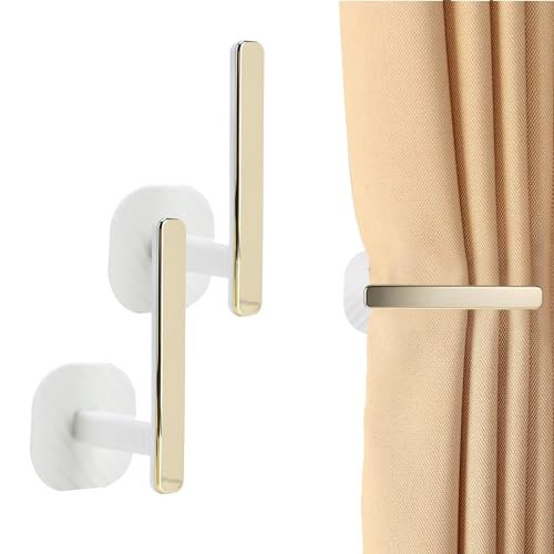 2 Piezas Ganchos Alzapaños Cortinas Autoadhesivos, Retenciones de Cortina de Ventanas, Alzapaños Decorativos Ganchos de Cortina en Forma de L, Pared Alzapaños para Hogar Oficina Baño Cocina Salón