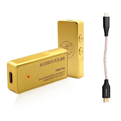 Image of AUDIOCULAR TP30 Pro Portable USB Amp & DAC with Dual Headphone Output | ES9038Q2M Chipset | DSD 512 | 32-Bit /768KHZ PCM | USB-C Input | External Sound Card (With Lighting Cable)