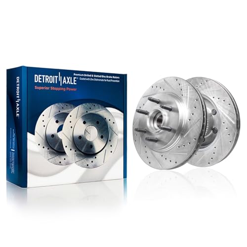 Image of Detroit Axle - RWD Front Brake Kit for 2004-2008 Ford F-150 | 2006-2008 Lincoln Mark LT Drilled & Slotted Disc Brake Rotors Ceramic Brake Pads 2005 2006 2007 Replacement