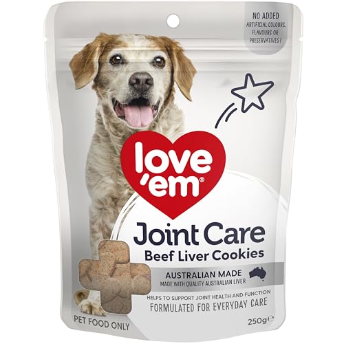 love'em Beef Liver Treats, Cookies 250g - Natural Dog Treats with Glucosamine & Chondroitin, Supports Joint Health & Mobility
