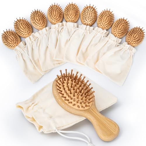 10 Pack Mini Bamboo Hair Brush Set for Bridesmaid Proposal