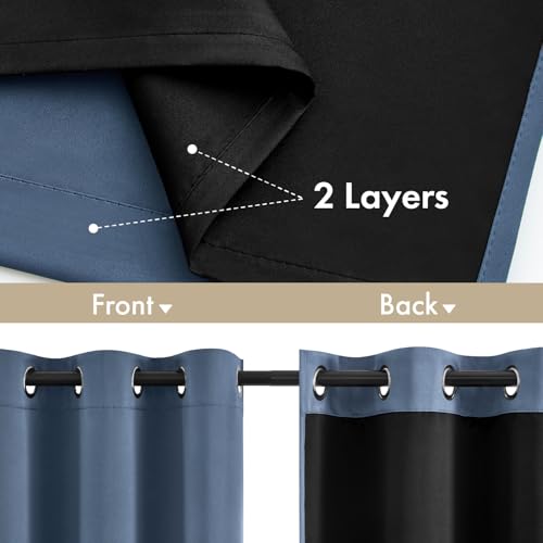 Image of MIULEE Stone Blue 100% Blackout Curtains for Bedroom 40x63 Inch Long | 2 Thick Layers Thermal Insulated Window Curtains with Black Liner, Noise Reducing Grommet,Drapes for Living Room, 2 Panels
