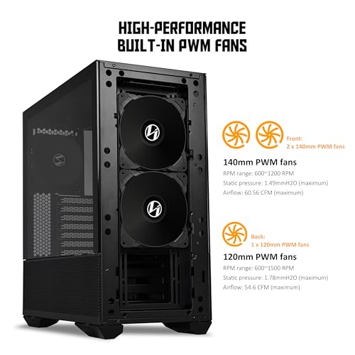 Image of Lian Li LANCOOL II MESH C Performance E-ATX Mid Tower Case with 4mm Tempered Glass and 2 x 140mm Front PWM Fans & 1 x 120 Rear Fan - Black (LAN2MPX)