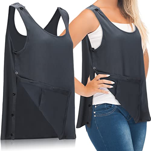 Jiuguva Mastectomy Recovery Tank Top with Drain Pocket Adjustable Hold Drainage Tube Surgical Recovery Tank Top with Pocket(Gray, 2XL)