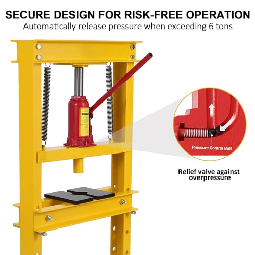 Image of 12 Ton Shop Press H Frame Press, 12 Ton Hydraulic Press H Frame Garage Floor Press with Plate, Adjustable Working Table Height Hydraulic Shop Floor Press for Gears and Bearings