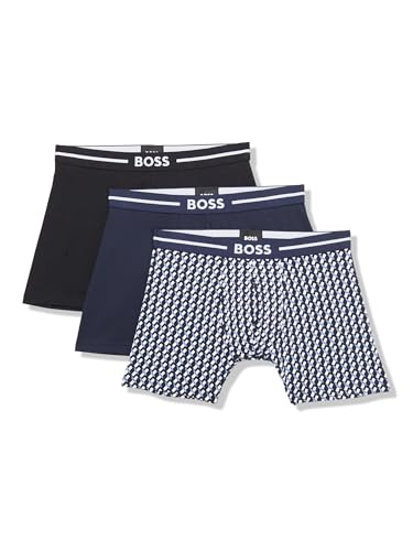 BOSS Men's 3-Pack Multi Design Bold Logo Boxer Briefs